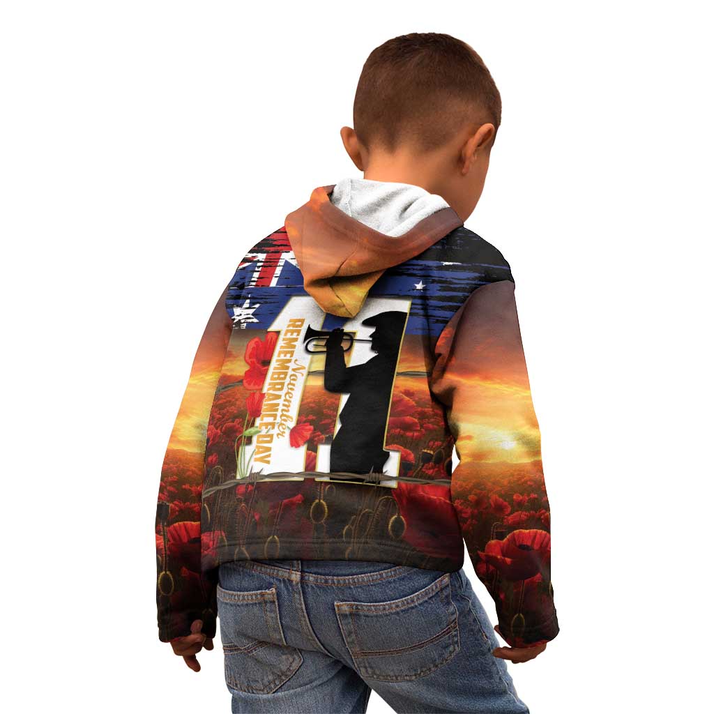 Australia Rememberance Day Kid Hoodie 11 November Poppy Field With Last Post