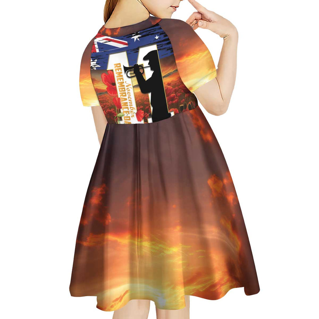 Australia Rememberance Day Kid Short Sleeve Dress 11 November Poppy Field With Last Post