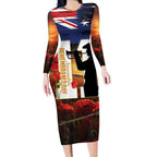 Australia Rememberance Day Long Sleeve Bodycon Dress 11 November Poppy Field With Last Post