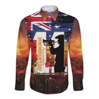 Australia Rememberance Day Long Sleeve Button Shirt 11 November Poppy Field With Last Post