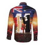 Australia Rememberance Day Long Sleeve Button Shirt 11 November Poppy Field With Last Post