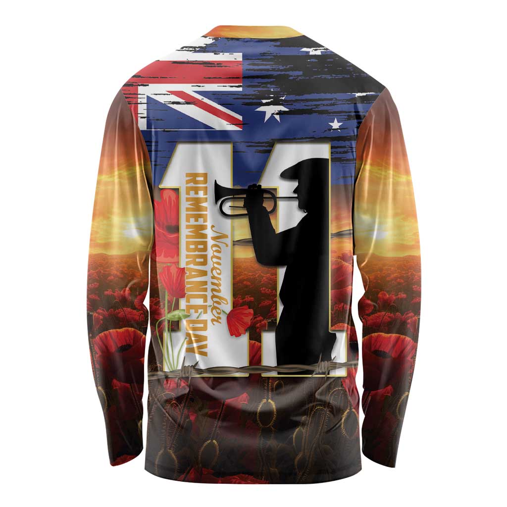 Australia Rememberance Day Long Sleeve Shirt 11 November Poppy Field With Last Post