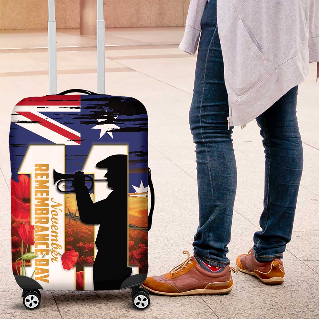 Australia Rememberance Day Luggage Cover 11 November Poppy Field With Last Post