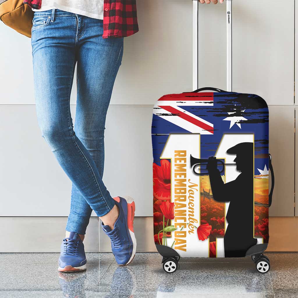 Australia Rememberance Day Luggage Cover 11 November Poppy Field With Last Post