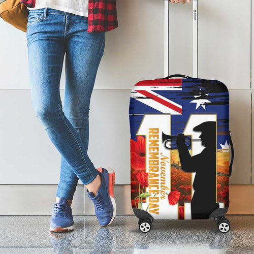 Australia Rememberance Day Luggage Cover 11 November Poppy Field With Last Post