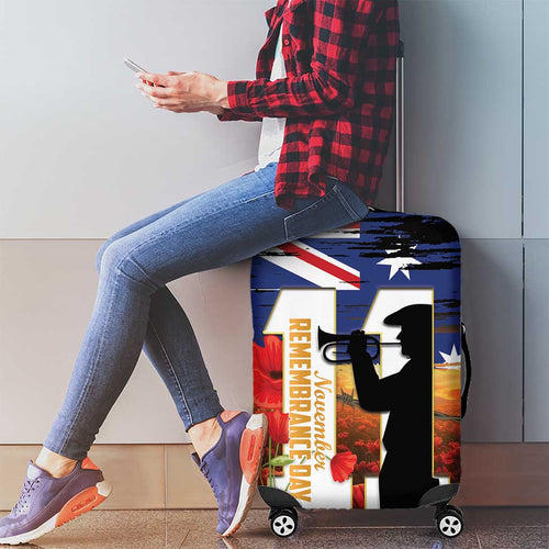 Australia Rememberance Day Luggage Cover 11 November Poppy Field With Last Post
