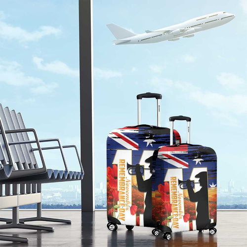 Australia Rememberance Day Luggage Cover 11 November Poppy Field With Last Post