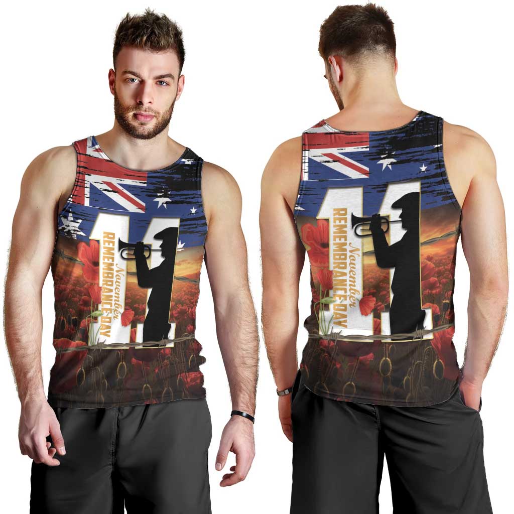 Australia Rememberance Day Men Tank Top 11 November Poppy Field With Last Post