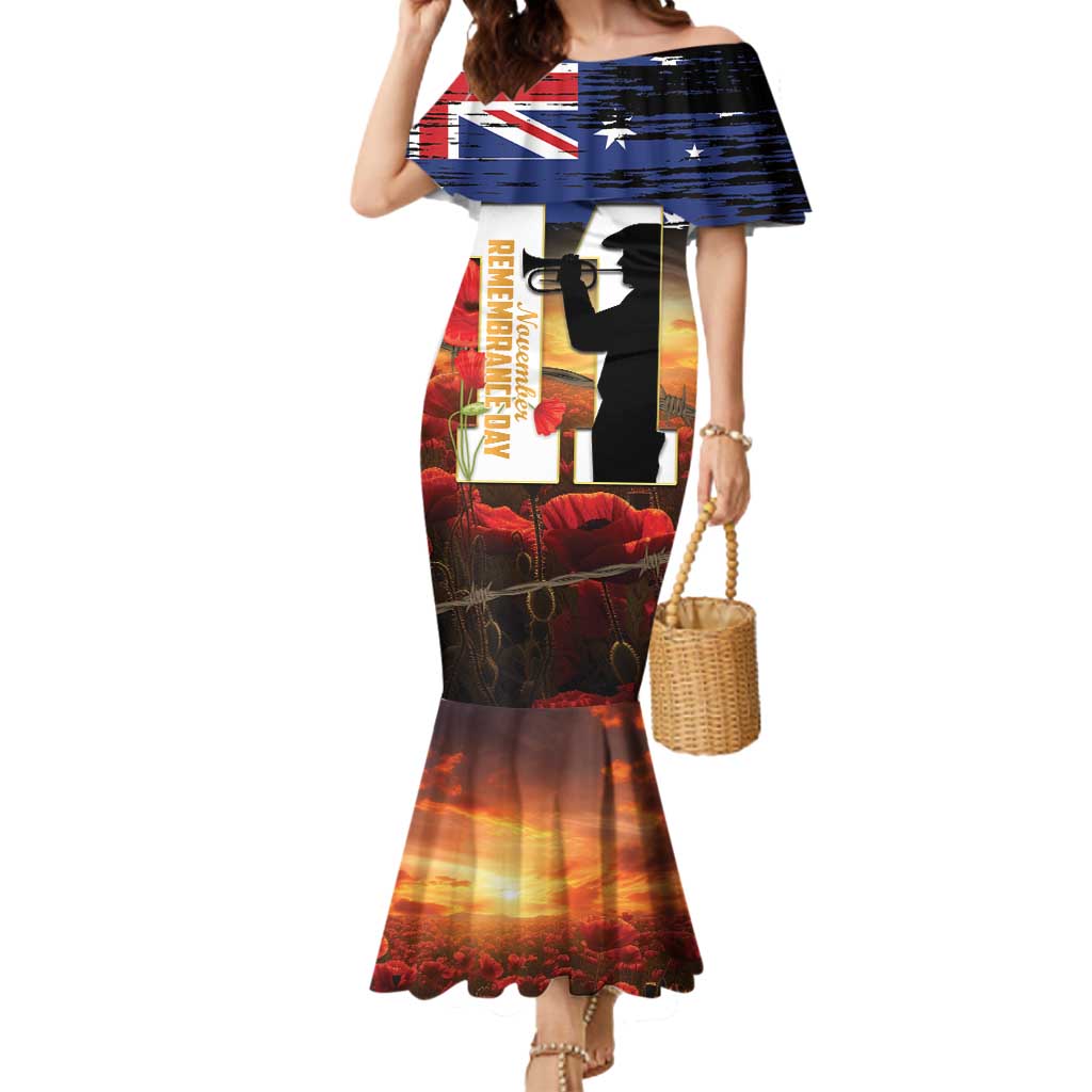 Australia Rememberance Day Mermaid Dress 11 November Poppy Field With Last Post