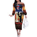 Australia Rememberance Day Off The Shoulder Long Sleeve Dress 11 November Poppy Field With Last Post