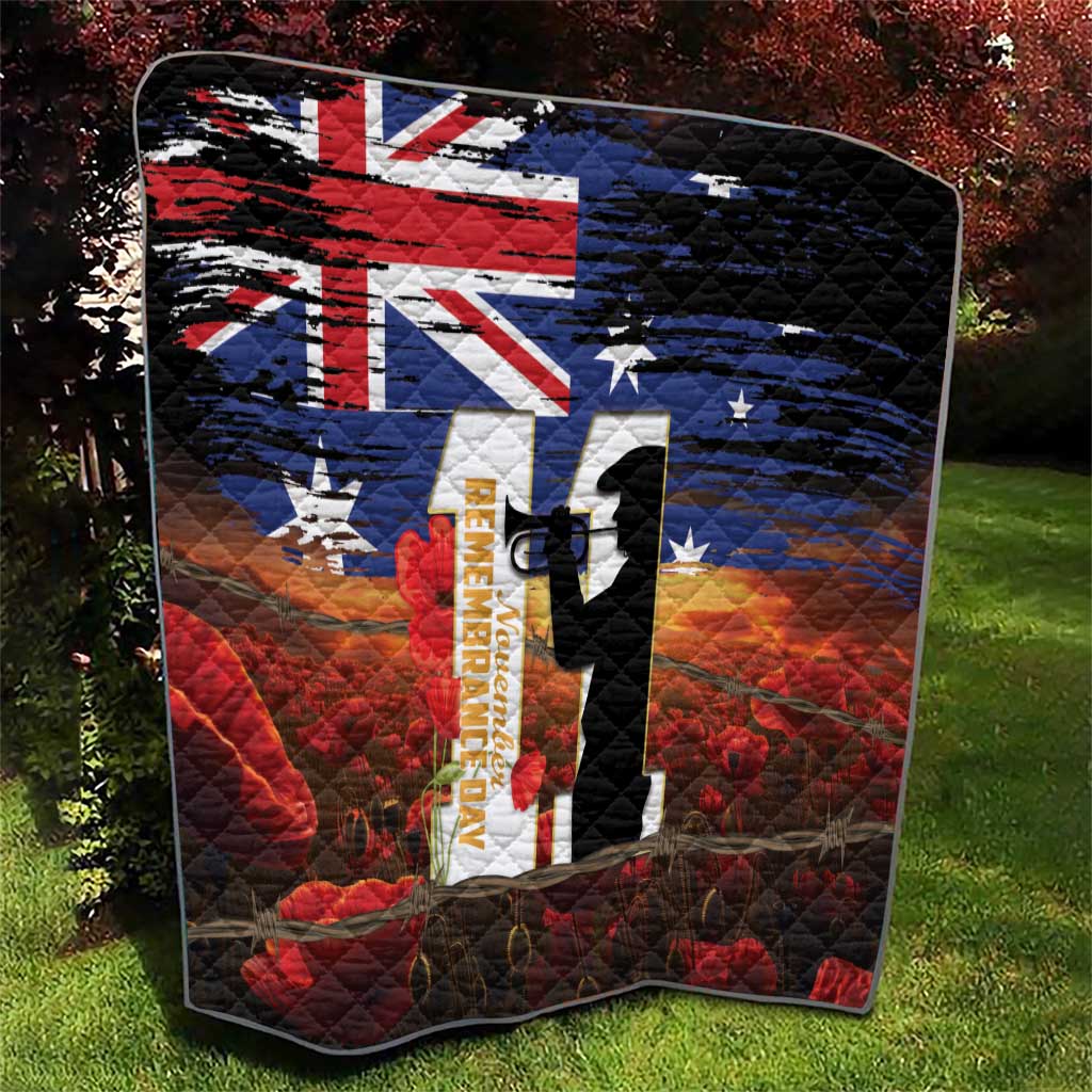 Australia Rememberance Day Quilt 11 November Poppy Field With Last Post