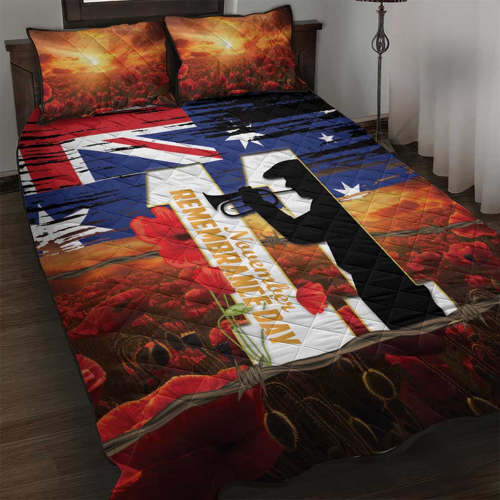 Australia Rememberance Day Quilt Bed Set 11 November Poppy Field With Last Post