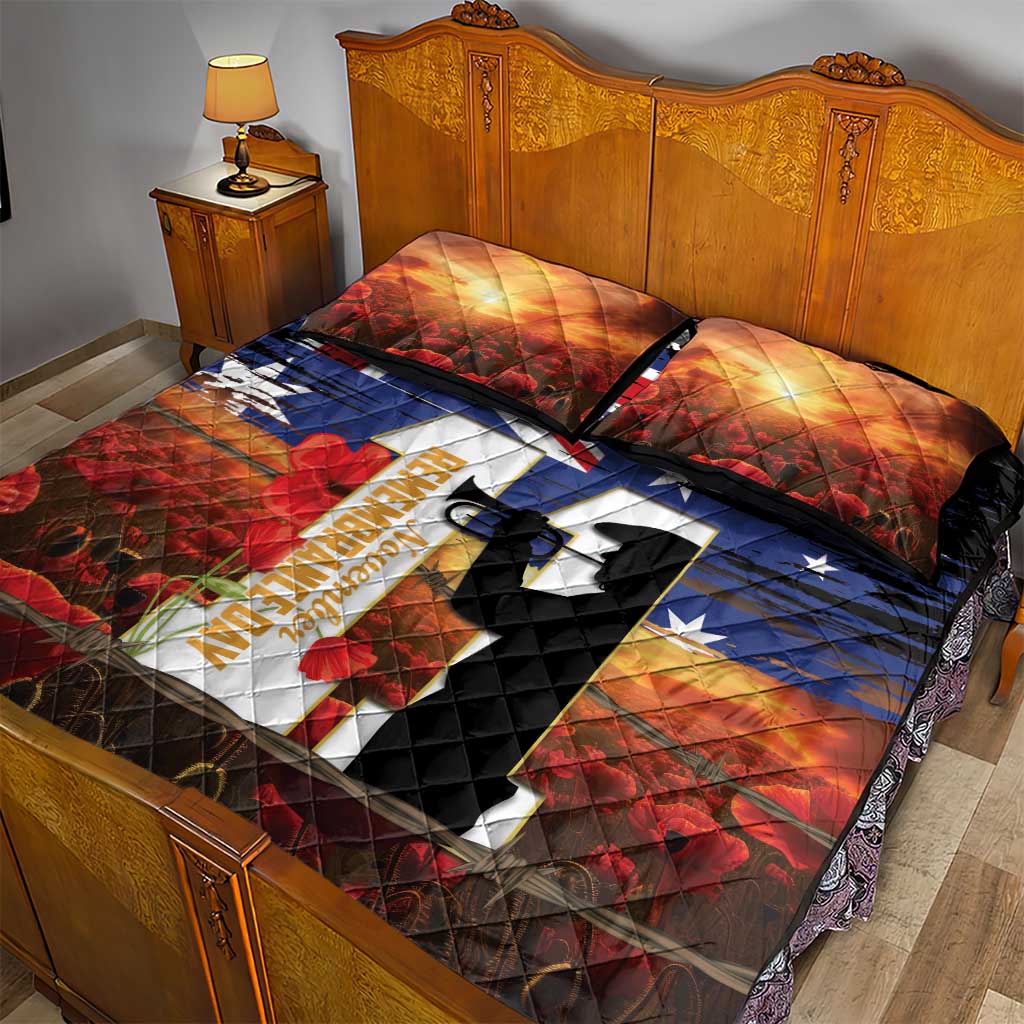 Australia Rememberance Day Quilt Bed Set 11 November Poppy Field With Last Post