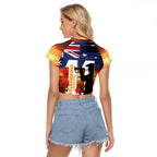 Australia Rememberance Day Raglan Cropped T Shirt 11 November Poppy Field With Last Post