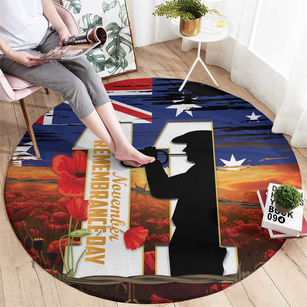 Australia Rememberance Day Round Carpet 11 November Poppy Field With Last Post