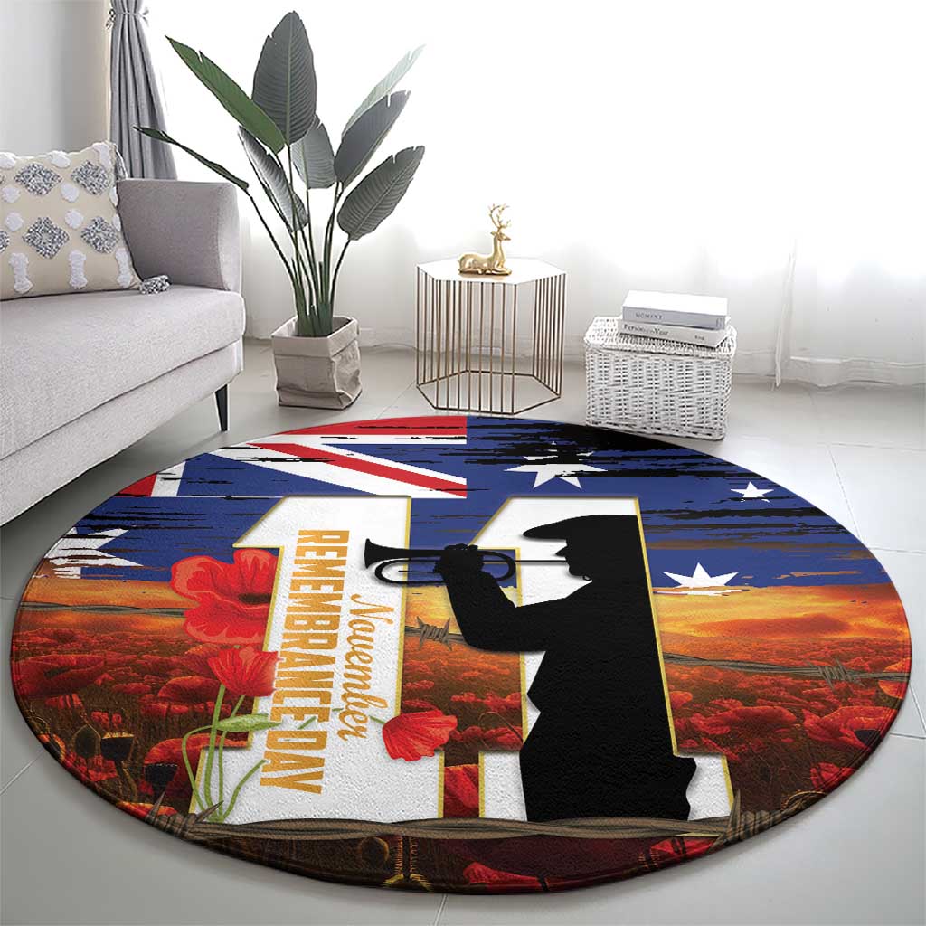 Australia Rememberance Day Round Carpet 11 November Poppy Field With Last Post