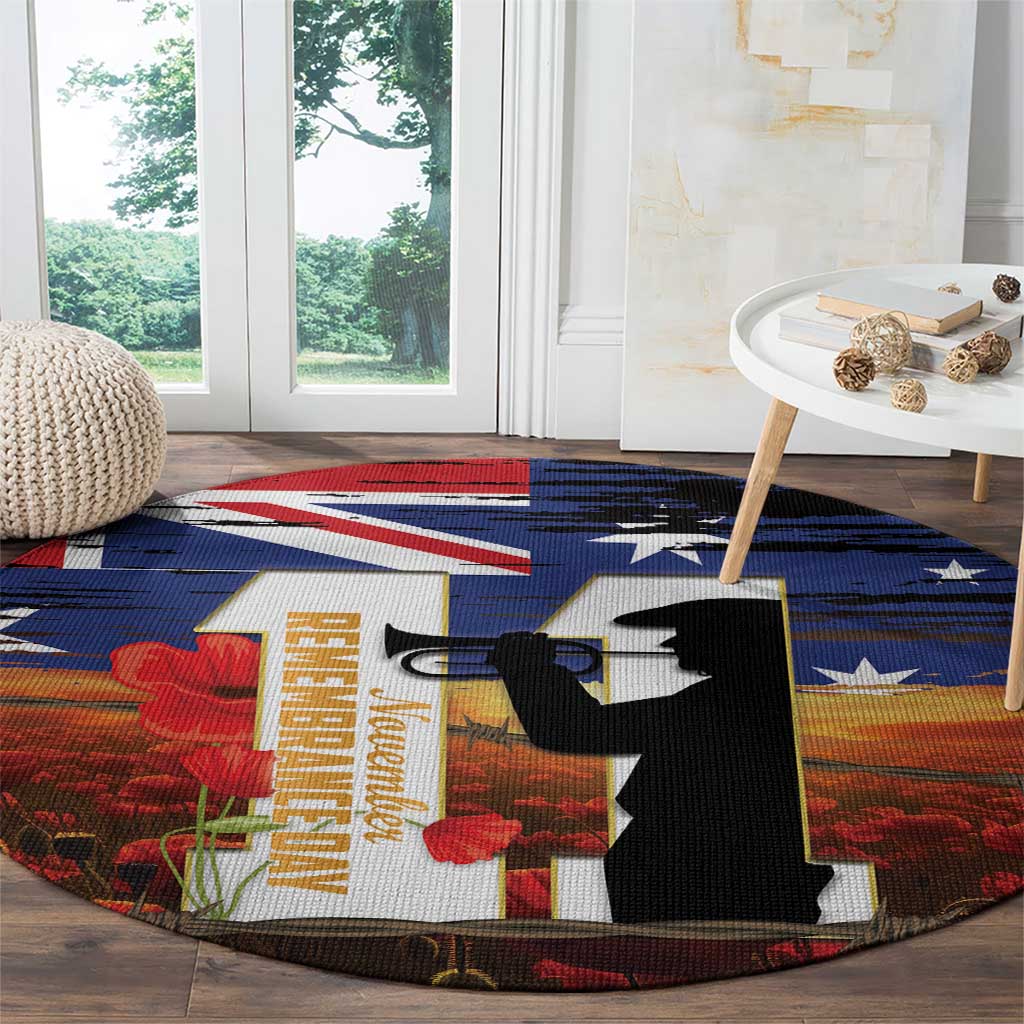 Australia Rememberance Day Round Carpet 11 November Poppy Field With Last Post