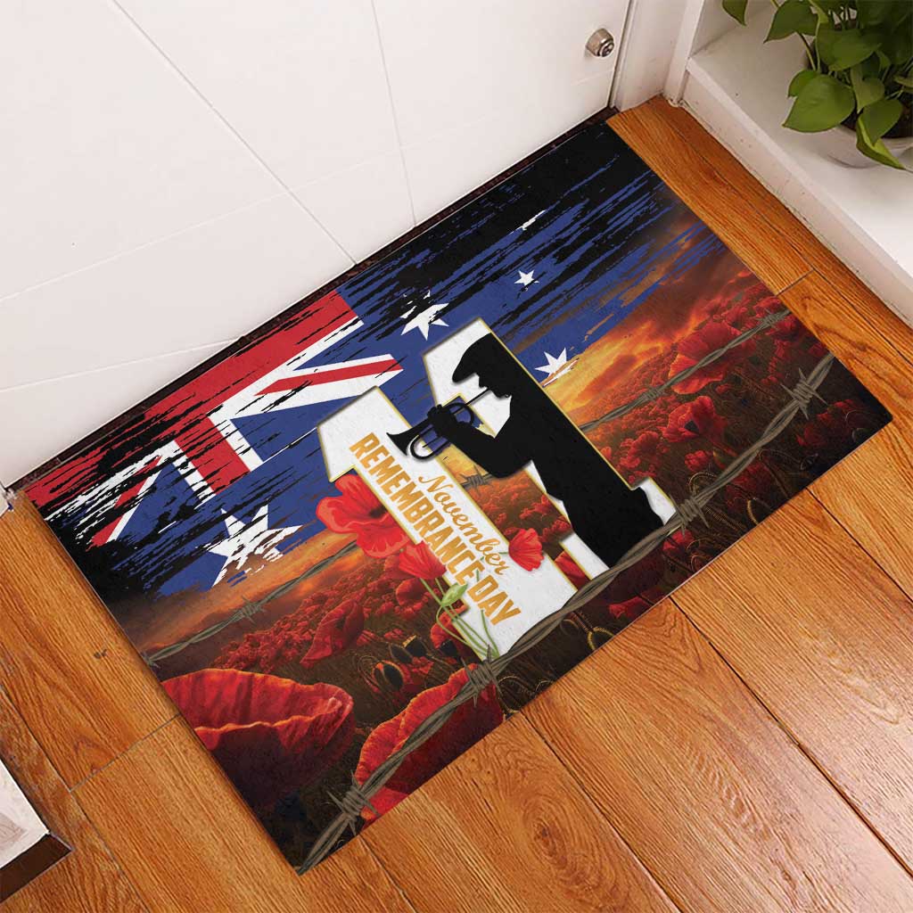 Australia Rememberance Day Rubber Doormat 11 November Poppy Field With Last Post