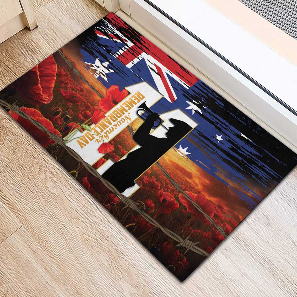 Australia Rememberance Day Rubber Doormat 11 November Poppy Field With Last Post