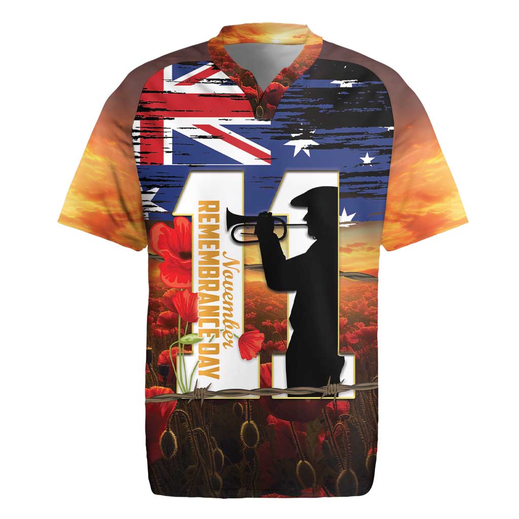 Australia Rememberance Day Rugby Jersey 11 November Poppy Field With Last Post