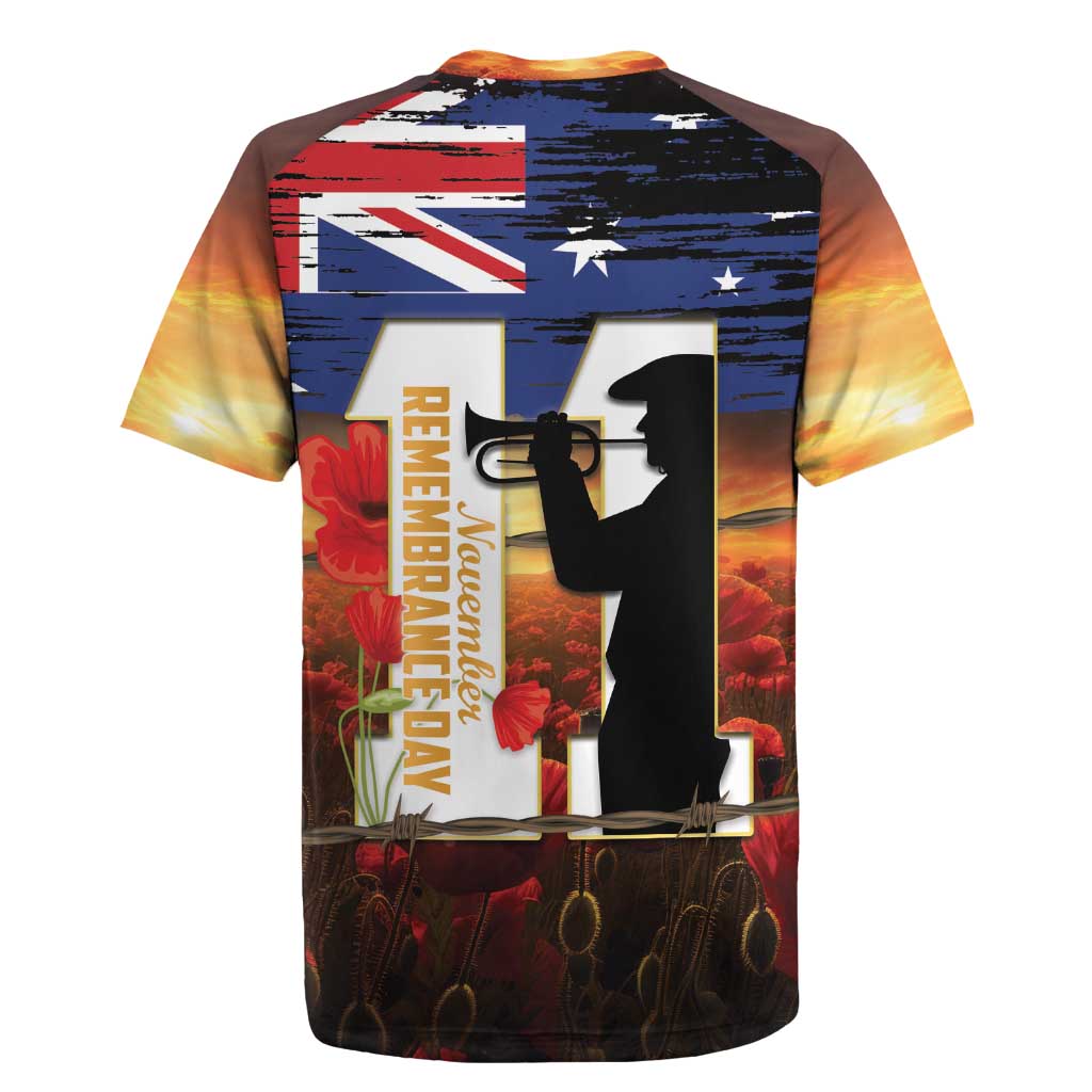 Australia Rememberance Day Rugby Jersey 11 November Poppy Field With Last Post