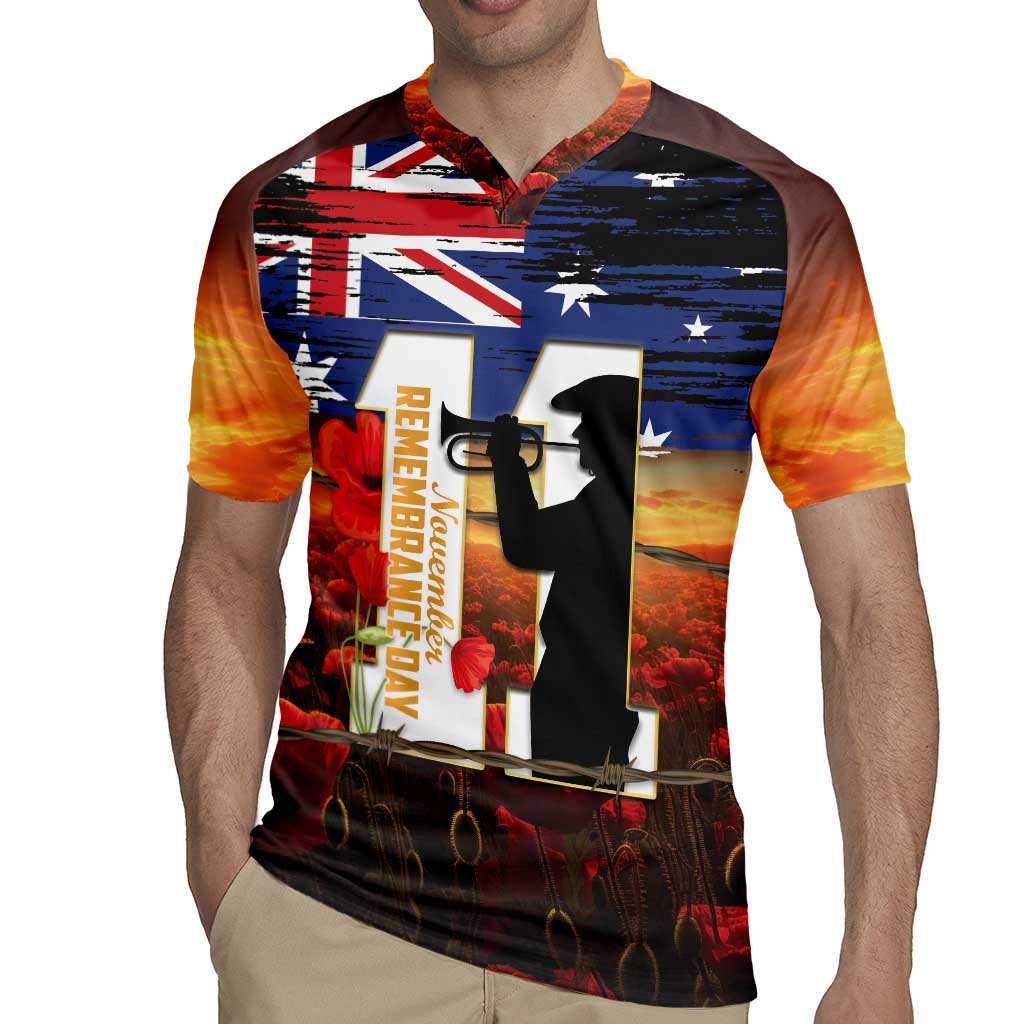 Australia Rememberance Day Rugby Jersey 11 November Poppy Field With Last Post