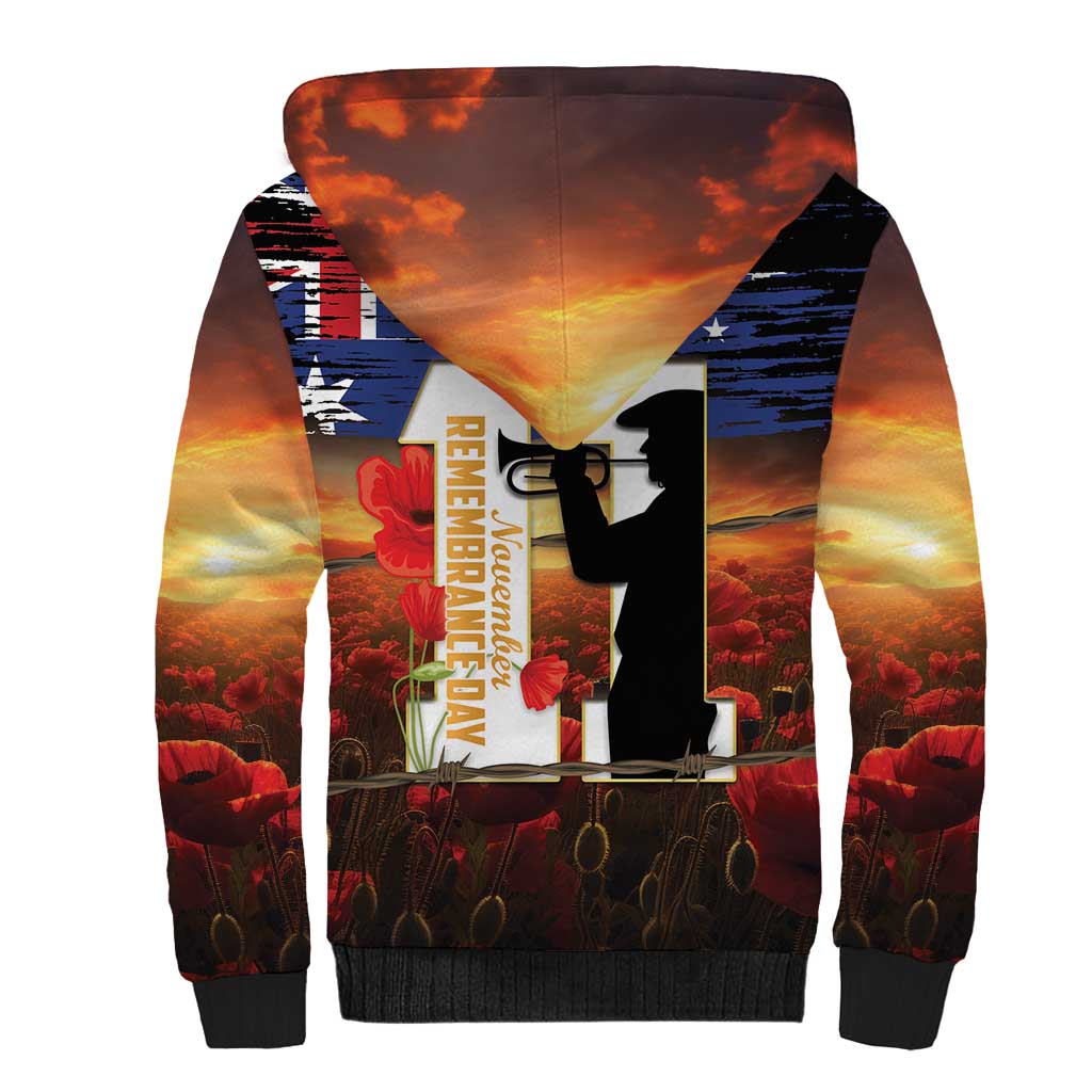 Australia Rememberance Day Sherpa Hoodie 11 November Poppy Field With Last Post