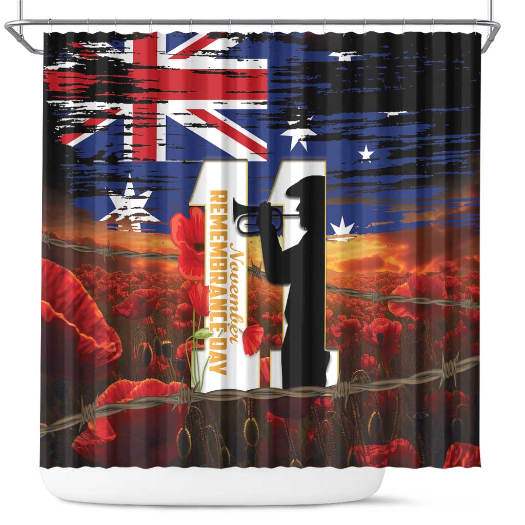 Australia Rememberance Day Shower Curtain 11 November Poppy Field With Last Post