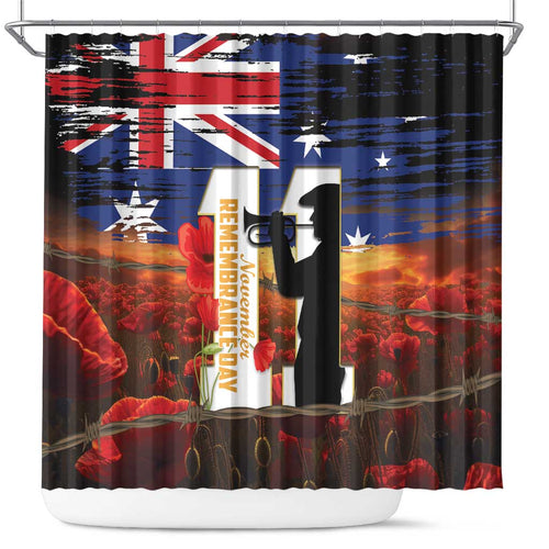 Australia Rememberance Day Shower Curtain 11 November Poppy Field With Last Post
