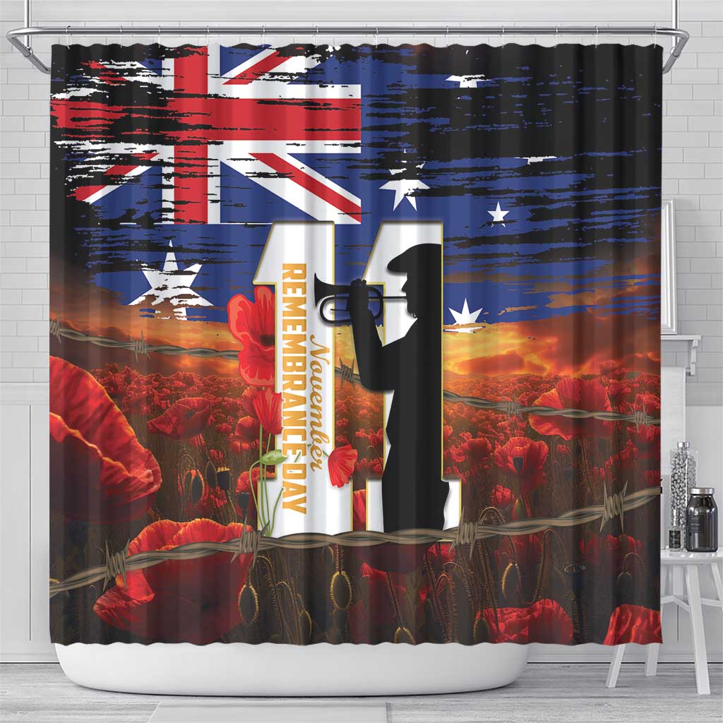 Australia Rememberance Day Shower Curtain 11 November Poppy Field With Last Post