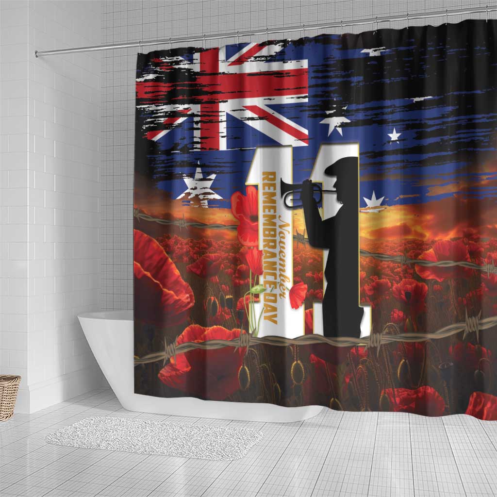 Australia Rememberance Day Shower Curtain 11 November Poppy Field With Last Post