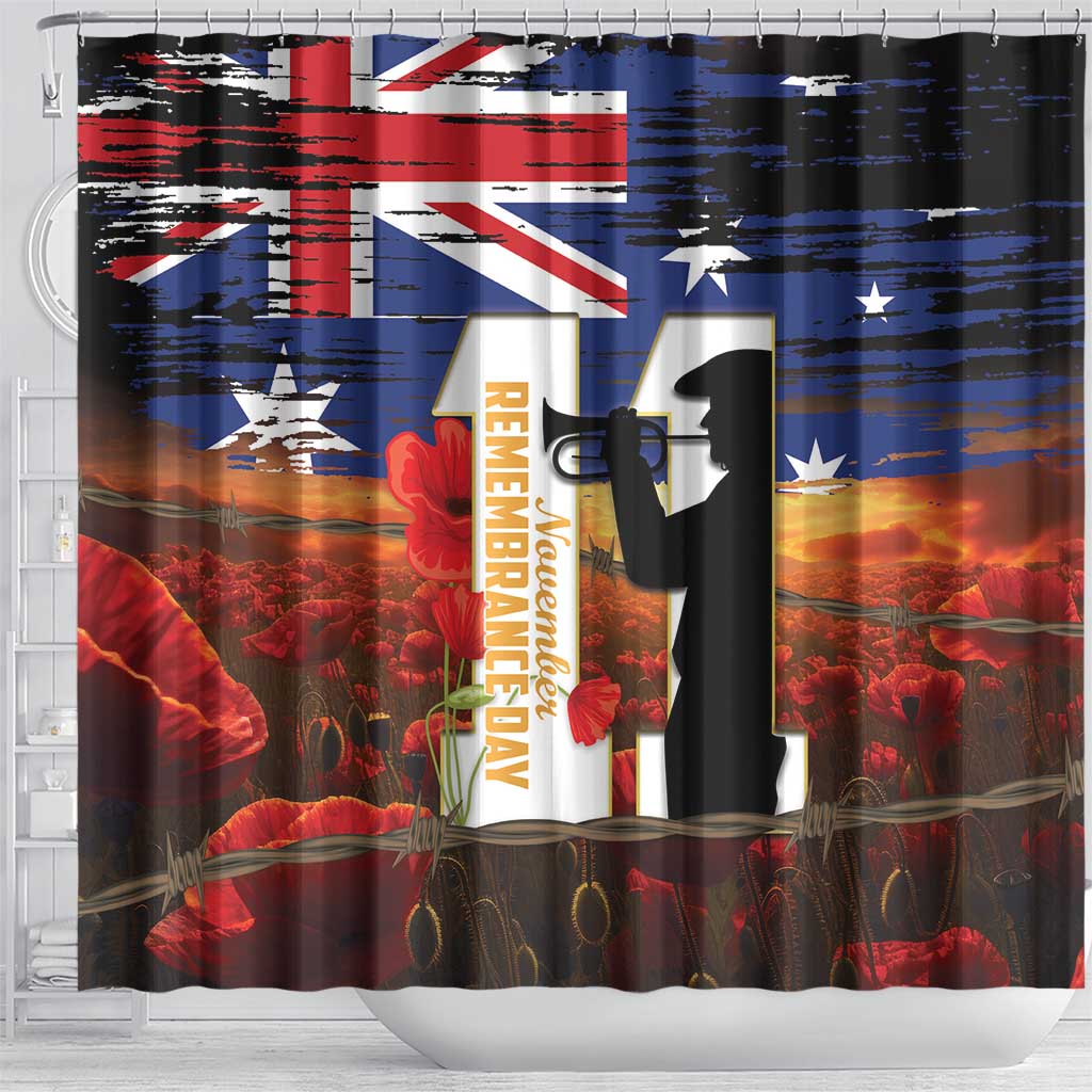 Australia Rememberance Day Shower Curtain 11 November Poppy Field With Last Post