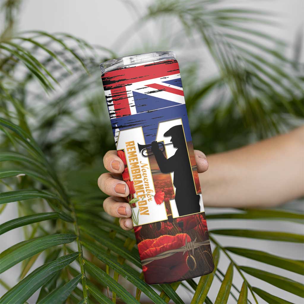 Australia Rememberance Day Skinny Tumbler 11 November Poppy Field With Last Post
