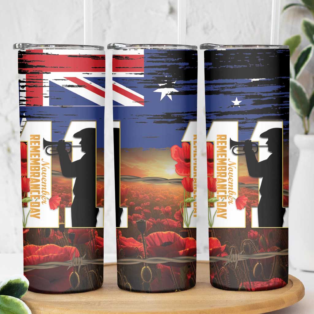 Australia Rememberance Day Skinny Tumbler 11 November Poppy Field With Last Post