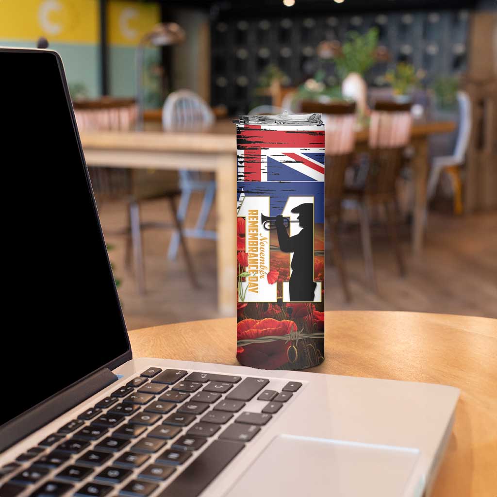Australia Rememberance Day Skinny Tumbler 11 November Poppy Field With Last Post