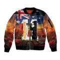 Australia Rememberance Day Sleeve Zip Bomber Jacket 11 November Poppy Field With Last Post