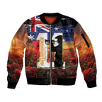 Australia Rememberance Day Sleeve Zip Bomber Jacket 11 November Poppy Field With Last Post