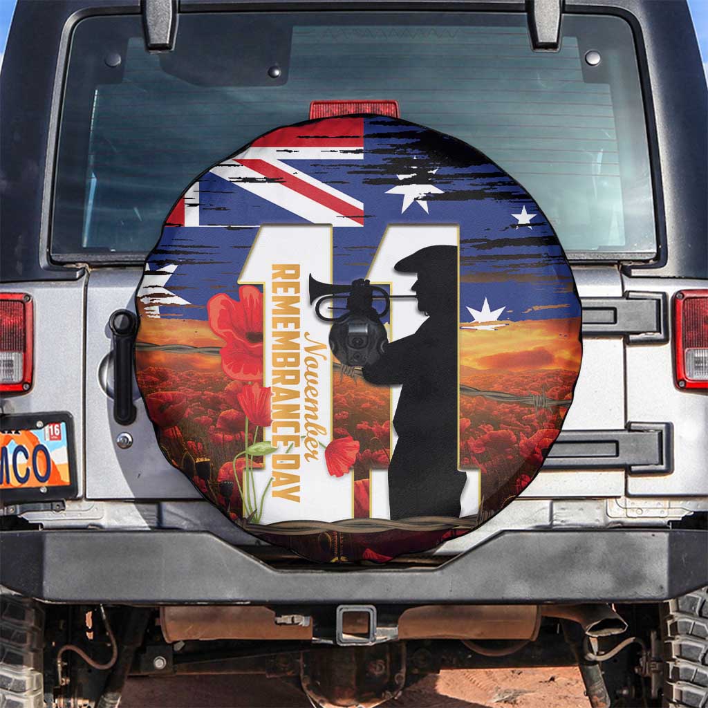 Australia Rememberance Day Spare Tire Cover 11 November Poppy Field With Last Post