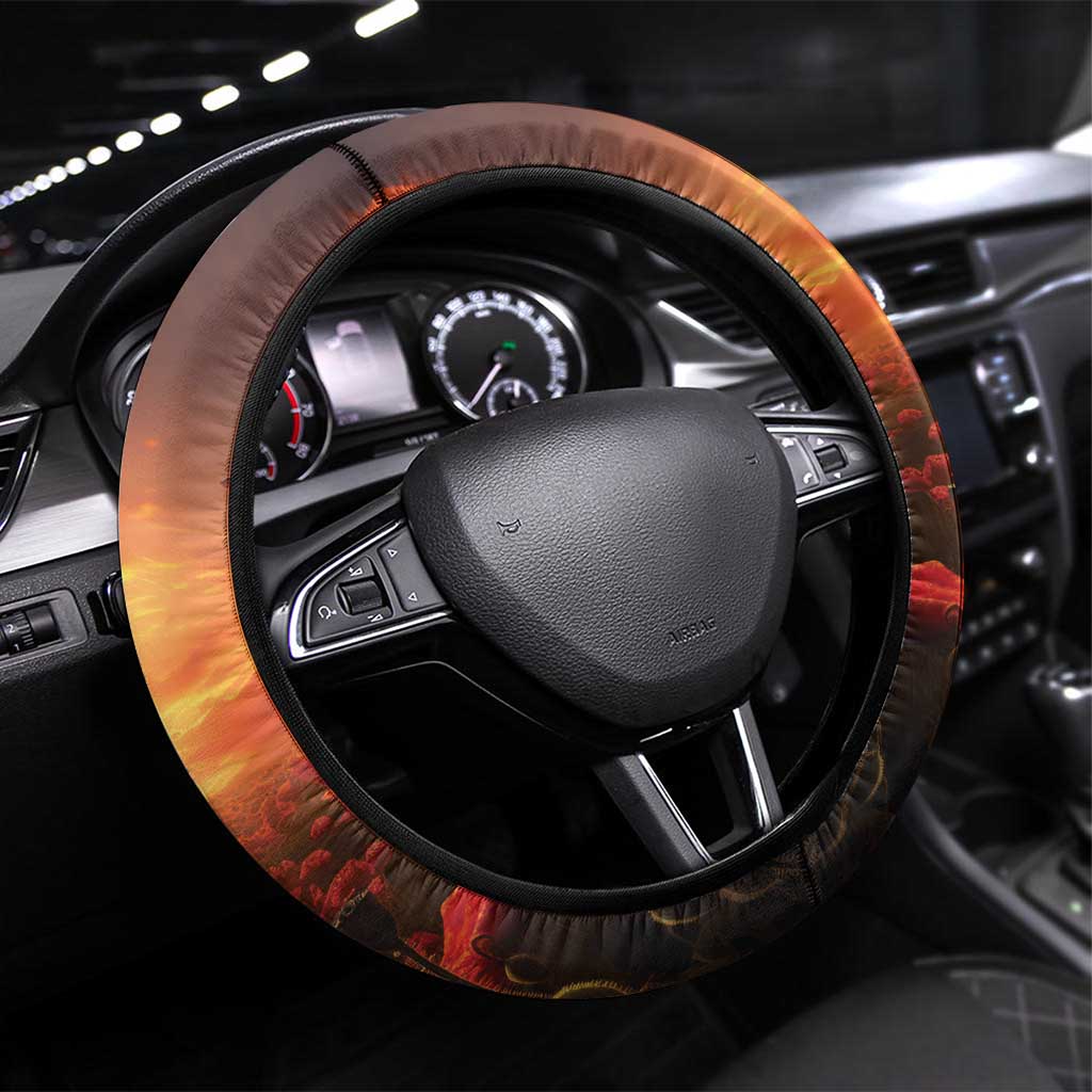 Australia Rememberance Day Steering Wheel Cover 11 November Poppy Field With Last Post