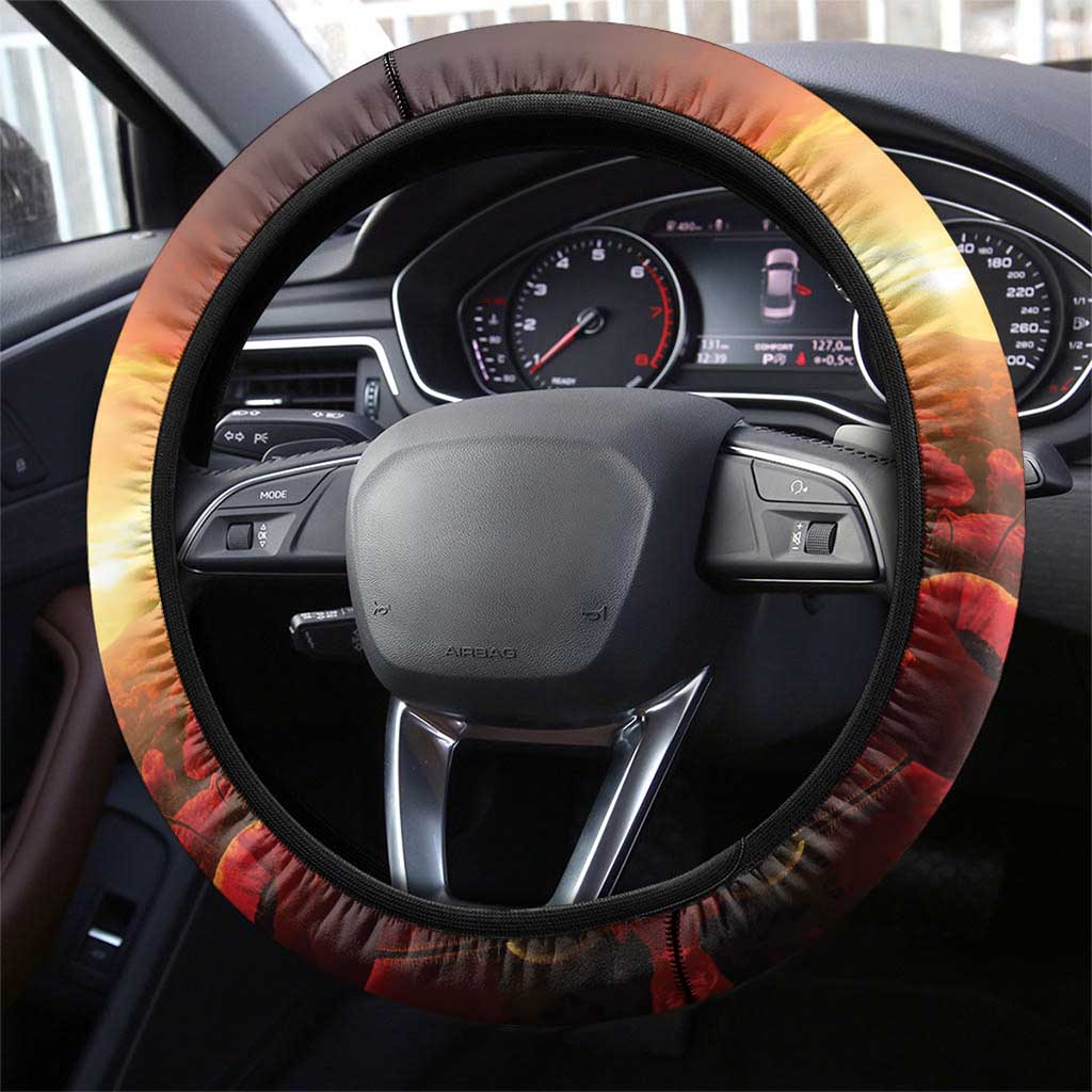 Australia Rememberance Day Steering Wheel Cover 11 November Poppy Field With Last Post