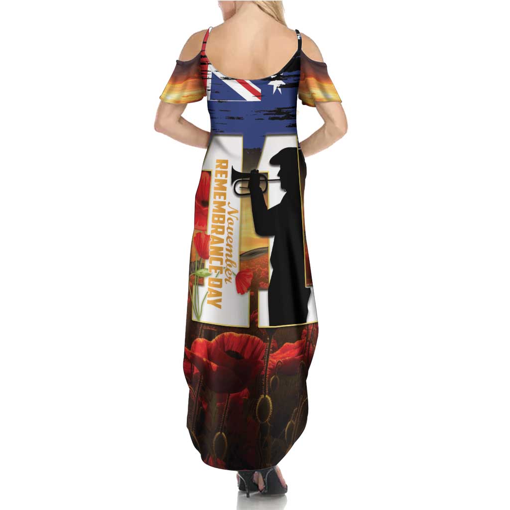 Australia Rememberance Day Summer Maxi Dress 11 November Poppy Field With Last Post