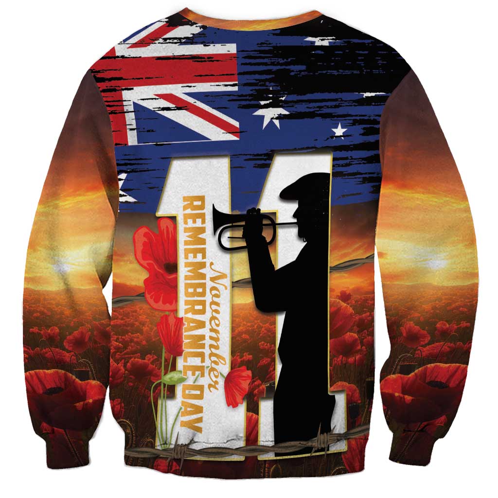 Australia Rememberance Day Sweatshirt 11 November Poppy Field With Last Post