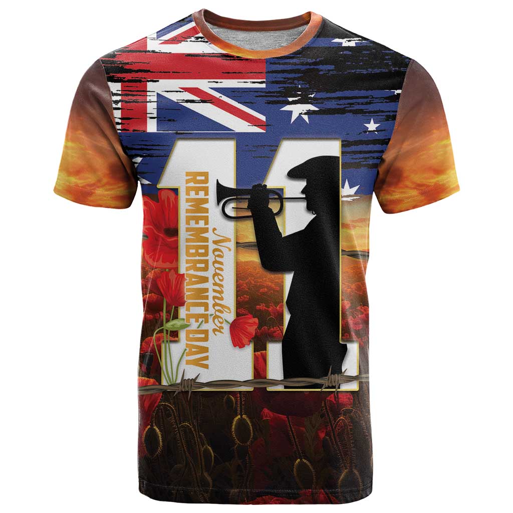 Australia Rememberance Day T Shirt 11 November Poppy Field With Last Post