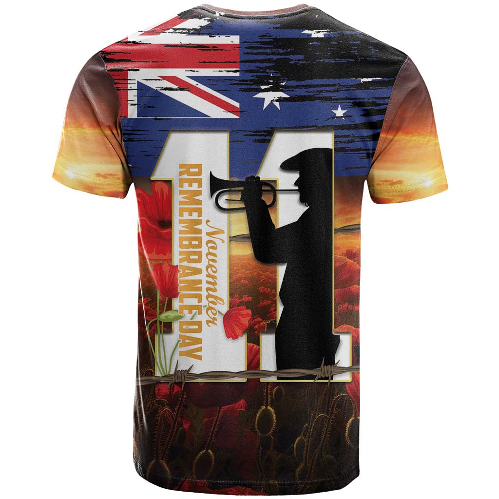 Australia Rememberance Day T Shirt 11 November Poppy Field With Last Post