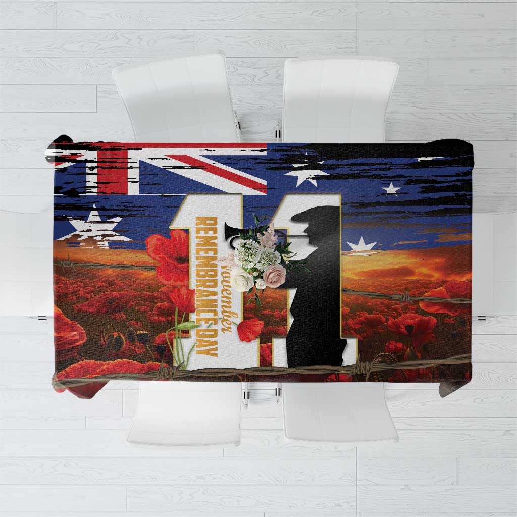 Australia Rememberance Day Tablecloth 11 November Poppy Field With Last Post