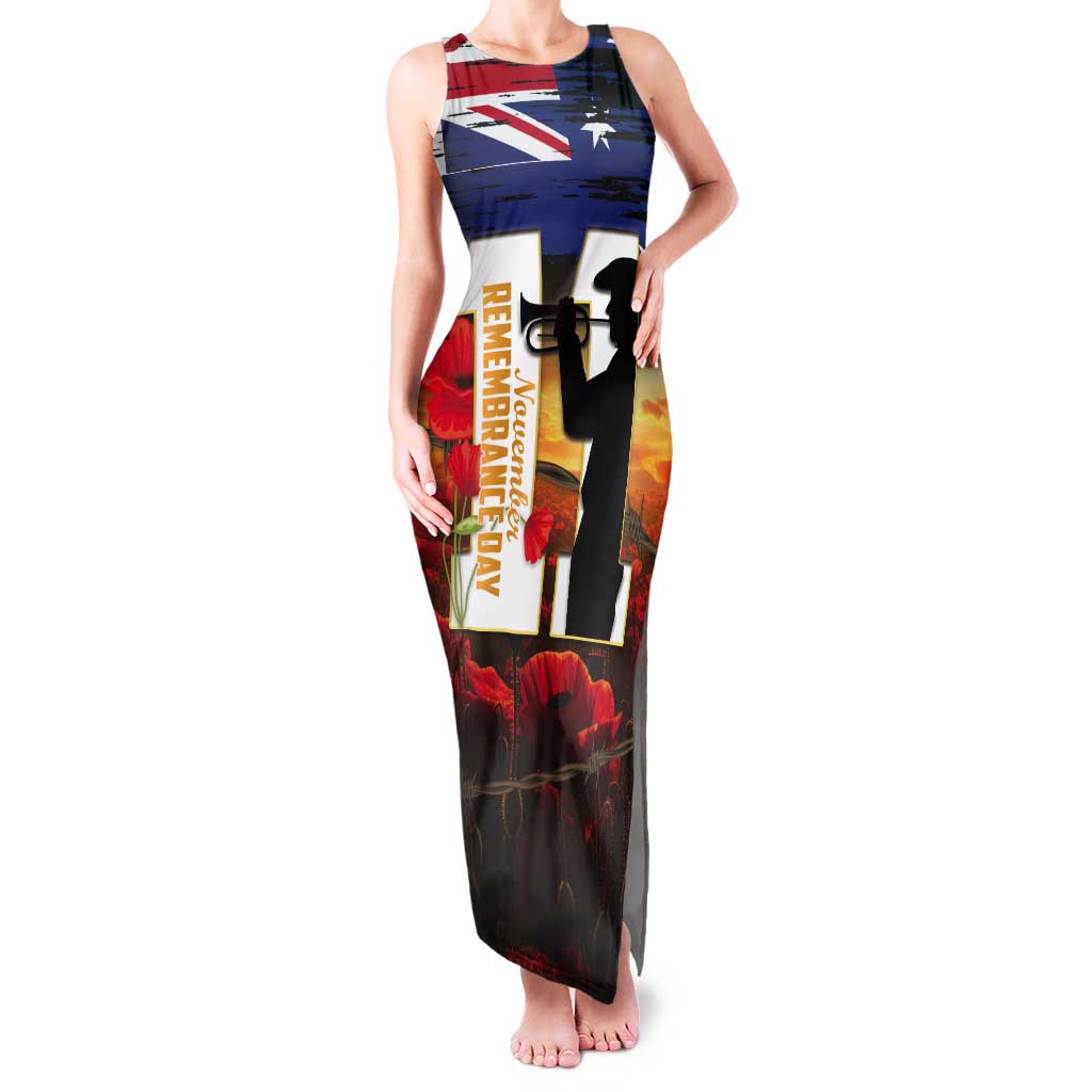 Australia Rememberance Day Tank Maxi Dress 11 November Poppy Field With Last Post