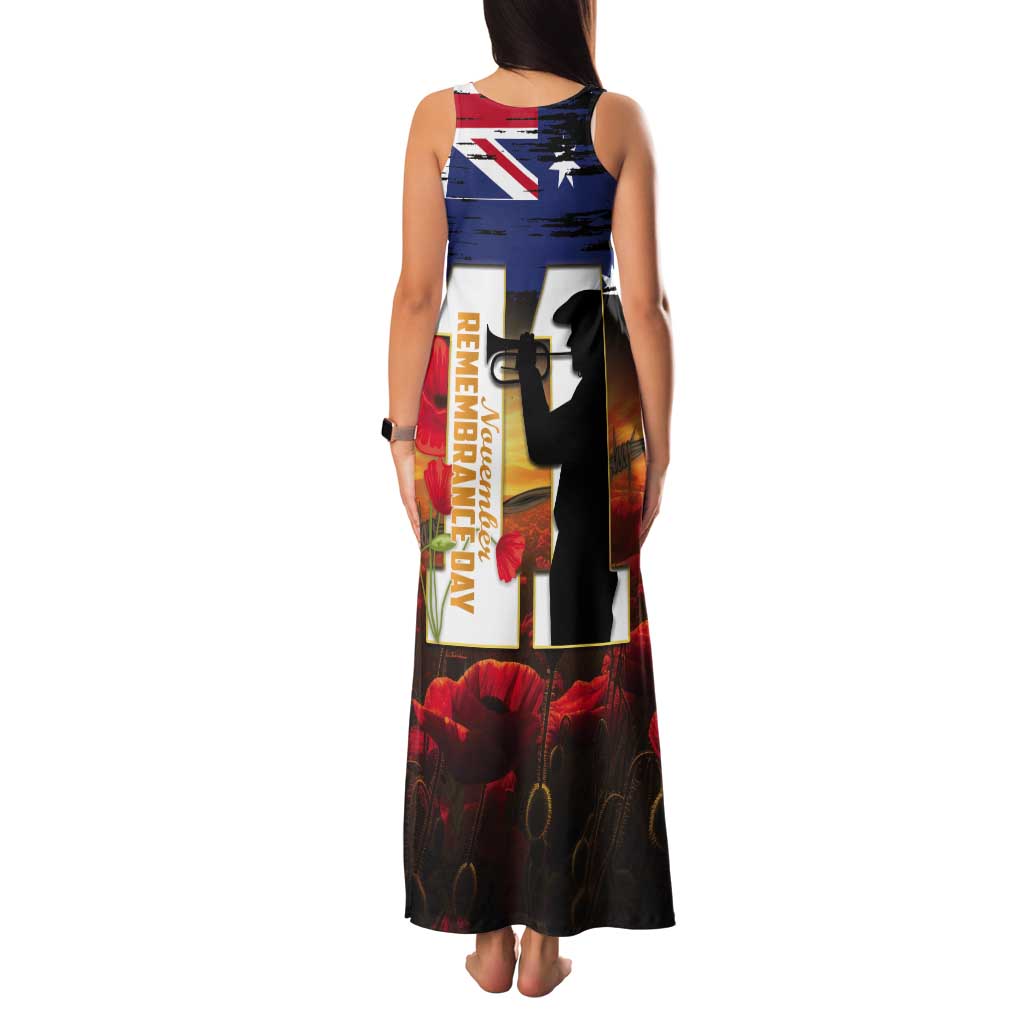 Australia Rememberance Day Tank Maxi Dress 11 November Poppy Field With Last Post