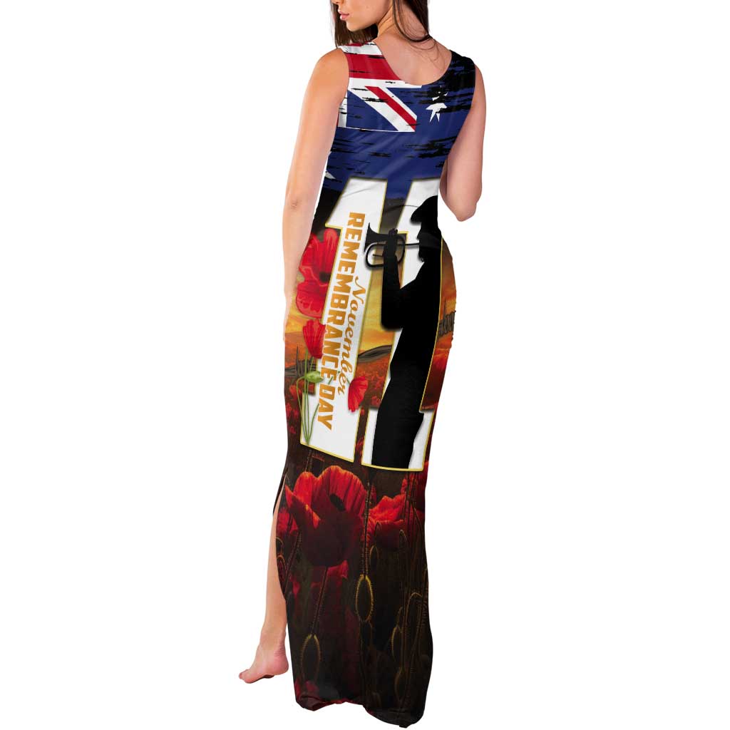Australia Rememberance Day Tank Maxi Dress 11 November Poppy Field With Last Post