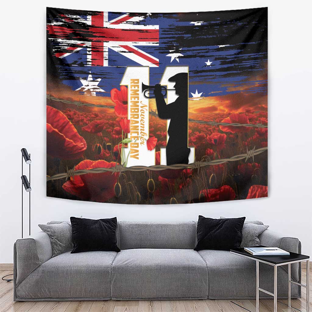 Australia Rememberance Day Tapestry 11 November Poppy Field With Last Post