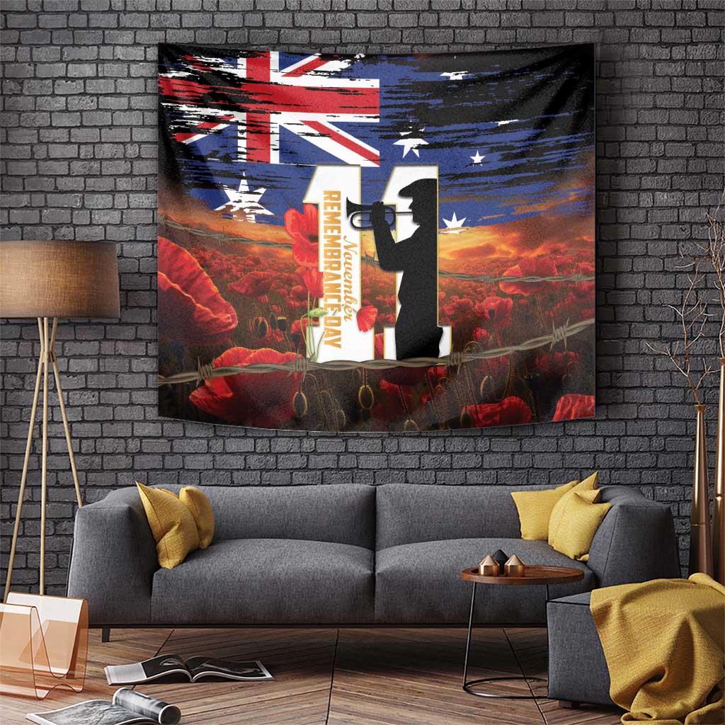 Australia Rememberance Day Tapestry 11 November Poppy Field With Last Post